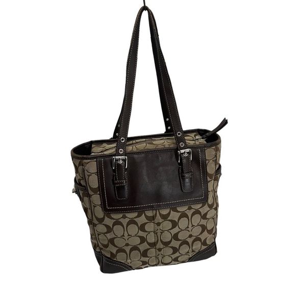 COACH Signature C Jacquard Canvas Leather Tote Bag - Picture 3 of 11